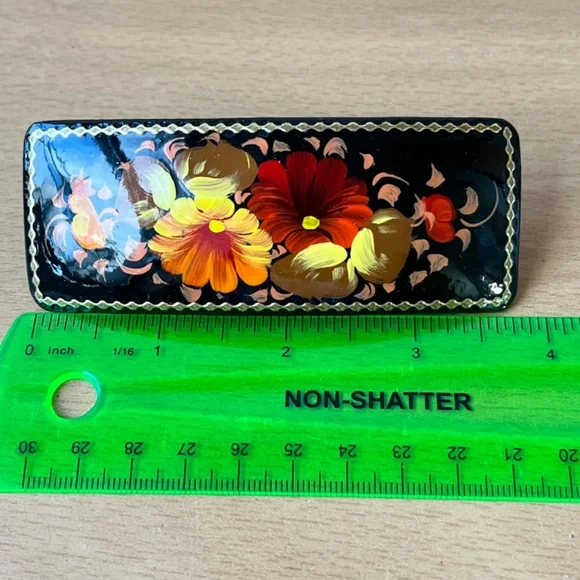 Vintage Russian Lacquer Hand painted Floral Yellow Orange  display picture 3